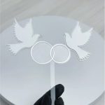 Topper akrylowy. Obrączki/gołąbki. Srebrny.