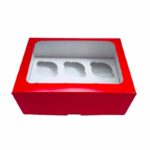 Pudełko na 6 babeczek, czerwone, z okienkiem, 240×180×90 mm