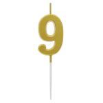 Świeczka Cyfra 9, metaliczna złota
