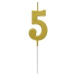 Świeczka Cyfra 5, metaliczna złota