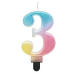 Świeczka Cyfra 3 na podstawce, pastelowa, ombre
