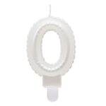 Świeczka Cyfra 0, B&C perłowa biała, 7 cm