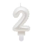 Świeczka Cyfra 2, B&C perłowa biała, 7 cm