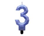 Świeczka Cyfra 3 - Diament, metalik ciemnoniebieski, 7.6 cm
