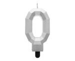 Świeczka Cyfra 0 - Diament, metalik srebrny, 7.6 cm