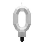 Świeczka Cyfra 0 - Diament, metalik srebrny, 7.6 cm