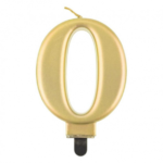 Cyfra 0. Złota świeczka urodzinowa do tortu. 8 cm