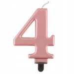 Świeczka cyfra 4 metalik RÓŻOWO-ZŁOTA 8 cm