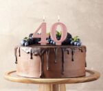 Świeczka cyfra 4 metalik RÓŻOWO-ZŁOTA 8 cm - obrazek 2