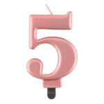 Świeczka cyfra 5 urodziny, metalik różowo-złota, 8 cm