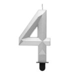 Świeczka Cyfra 4 - Diament, metalik srebrny, 7.6 cm