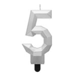 Świeczka Cyfra 5 - Diament, metalik srebrny, 7.6 cm