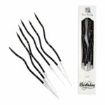 Świeczki urodzinowe spiralne czarne ze złotym brokatem 14,5 cm – świeczki na tort 6 szt.