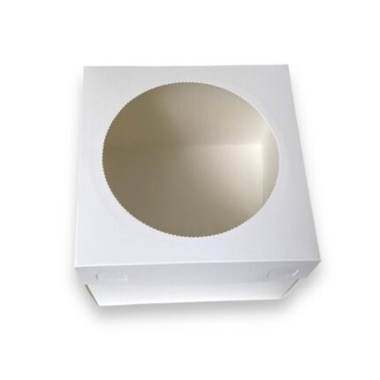 Pudełko na bento torty „Białe” z okrągłym okienkiem – 200×200×100mm